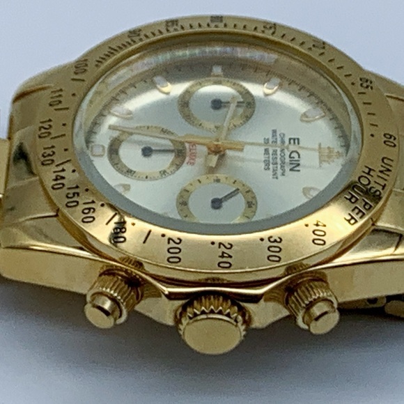 Elgin FK-1059 E Deluxe Chronograph Gold-Plated Men's Watch - Picture 6 of 11